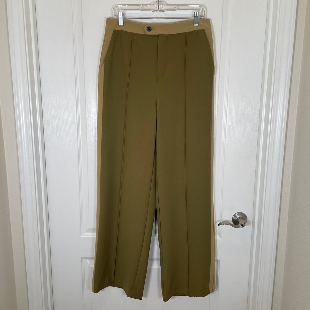 Avec Les Filles Wide Leg Pants Colorblock Tuxedo Stripe Two-Tone Green 10 NWT - Picture 2 of 6